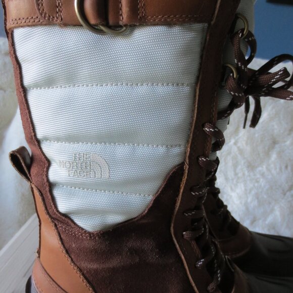 The North Face Shellista Lace Tall Winter Boots Faux Fur Top Brown & White 8 M - Picture 4 of 16